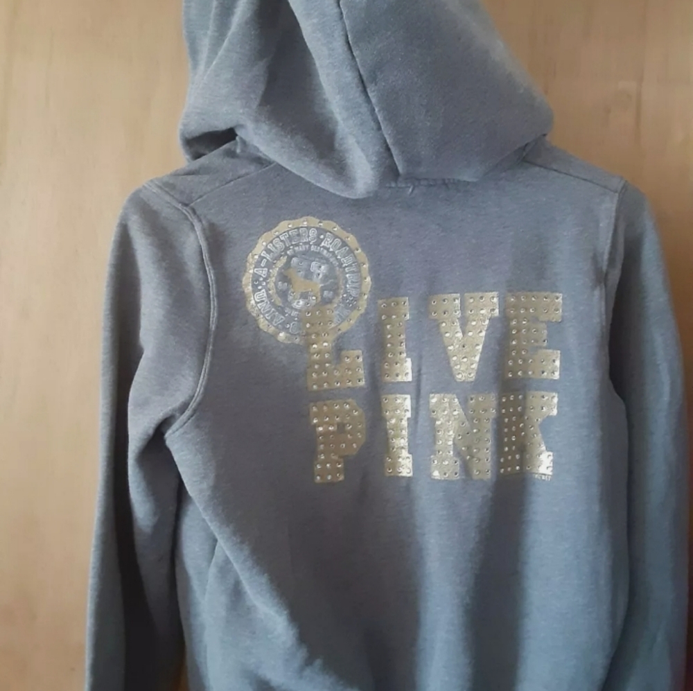 Vintage Gray Bling PINK Victoria Secret Zip up